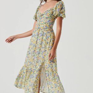 ASTR The Label IRMA FLORAL PUFF SLEEVE MIDI DRESS, Size L